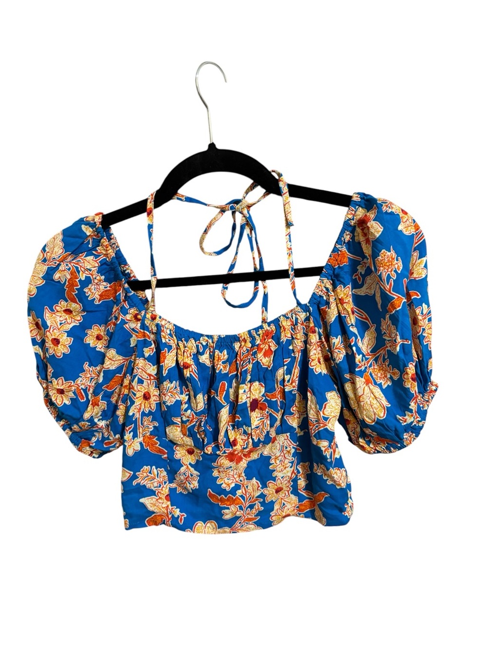 Jessica simpson cropped ruffle and ruching floral puff sleeves  top NWT